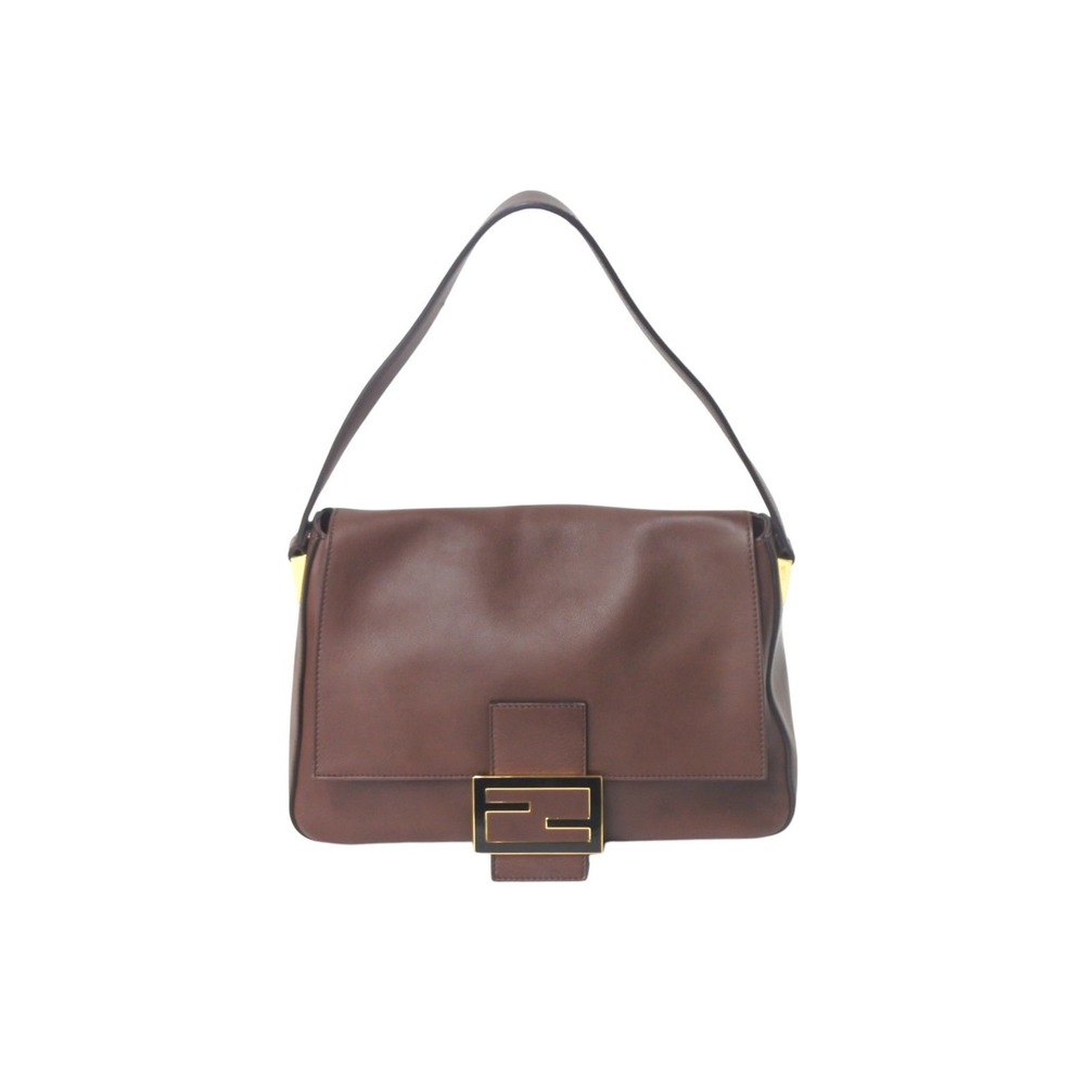 FENDI Big Mamma Bucket Shoulder Bag Leather Brown Gold
